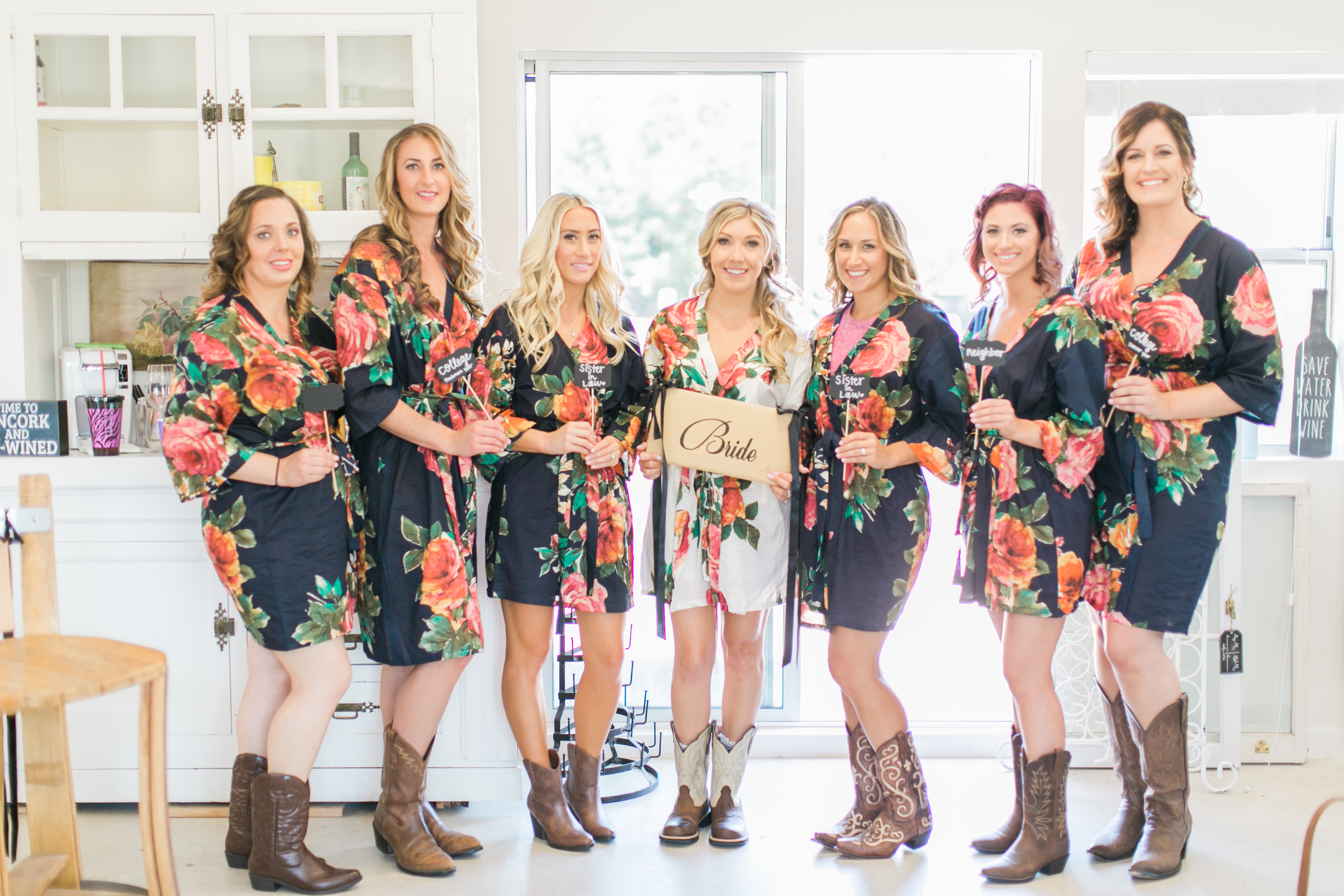 Bride and bridesmaids getting ready at French Oak Ranch