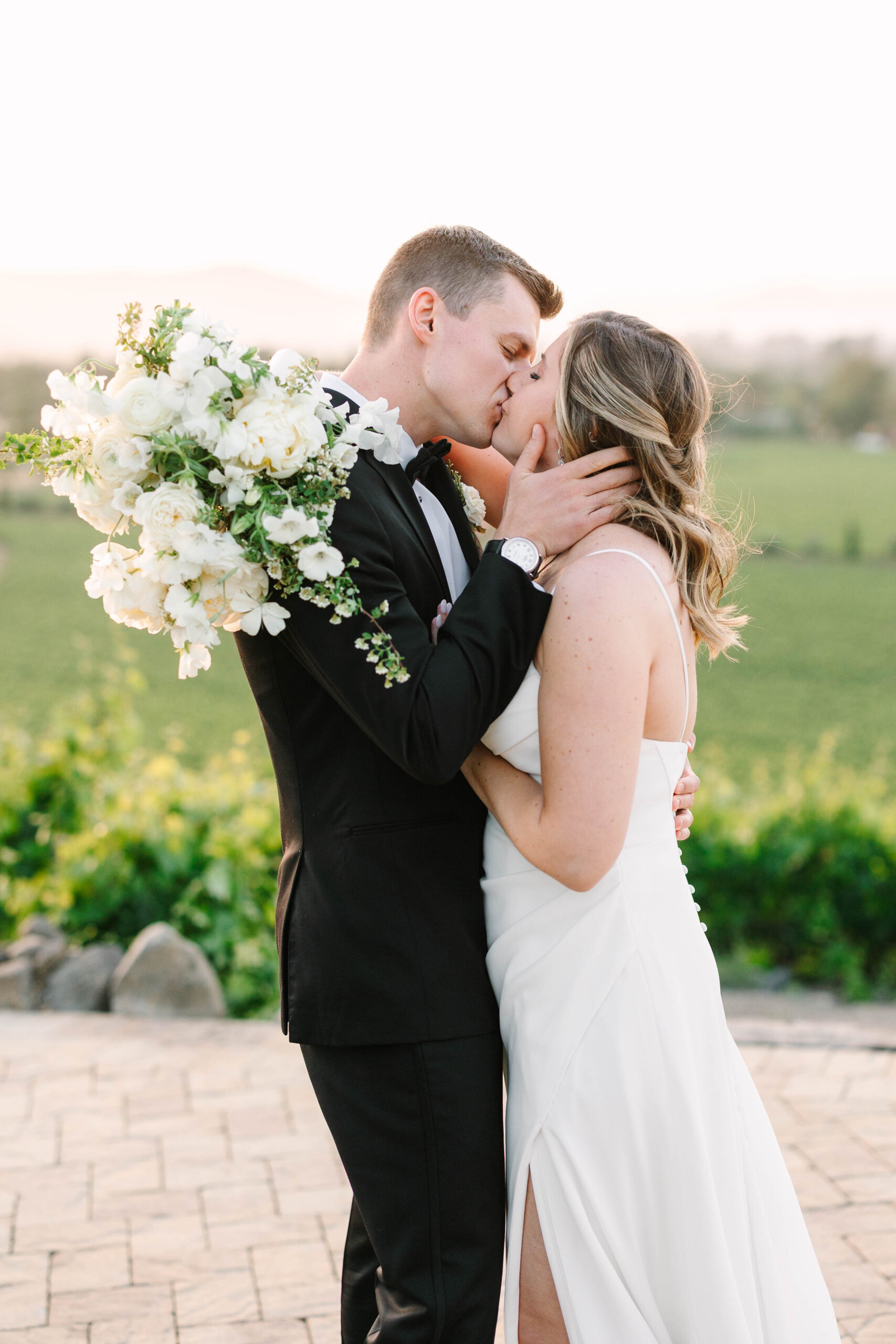 bride and groom at viansa winery on wedding day in Sonoma california